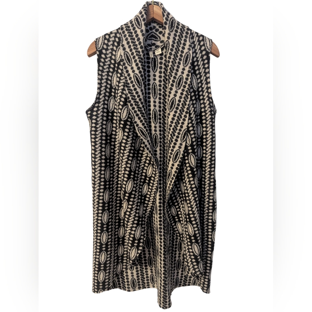 ANTHROPOLOGIE Moth Sleeveless Open Front Cardigan Duster Size XS/S Black Cream